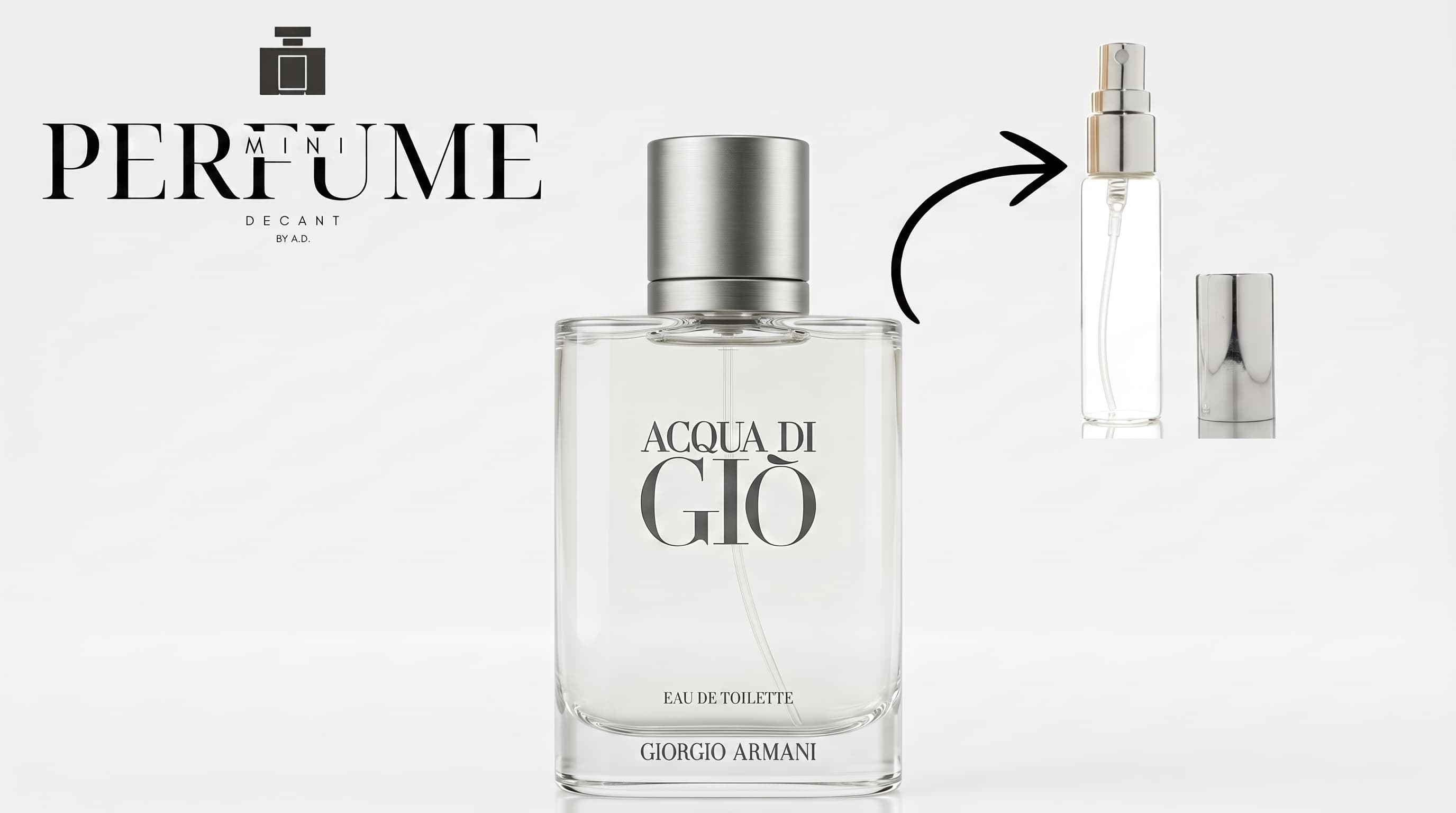 Frasco de Acqua di Giò, da Giorgio Armani, ao lado do decant Mini Perfume